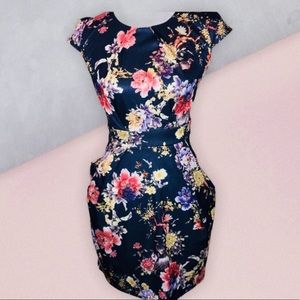 New Floral Blue Mini Dress XS Zippers